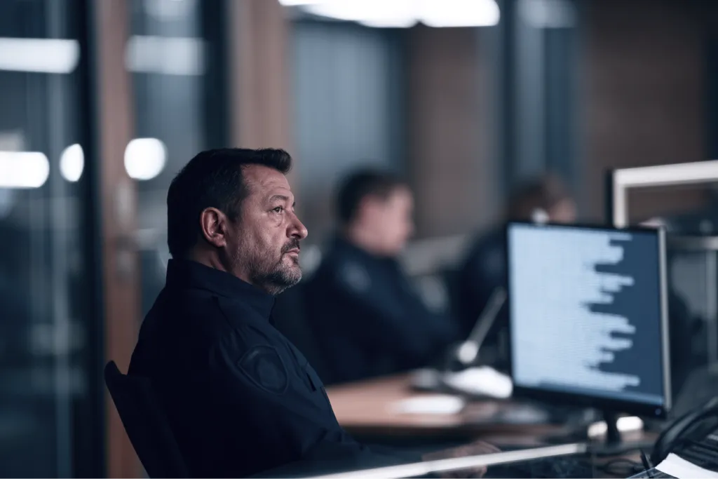 Investigator reviewing a case at a workstation